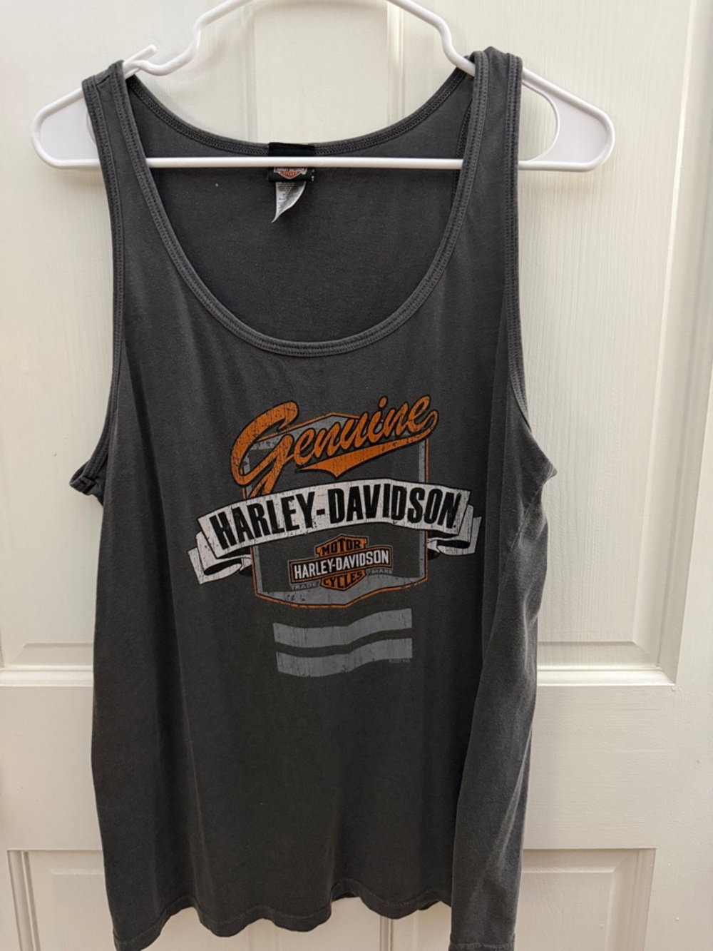 Women's Harley-Davidson Dark Gray Tank Top with Orange and White Logo